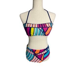 Trina Turk Catch a Wave Bandeau top & high waist bottom swimsuit bikini set 6